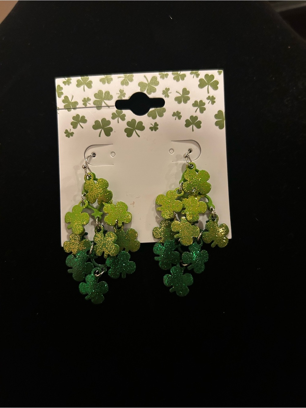 Green Clover Chandelier Dangle Earrings - Festive St. Patrick's Jewelry
